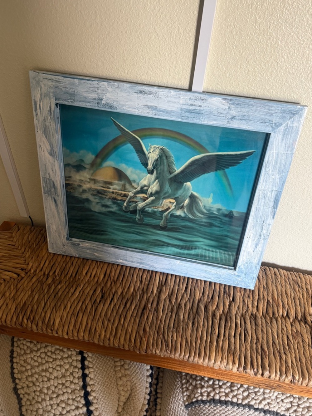 Framed vtg 70s 16x20” Fine Art Pegasus Horse Print Carole Hoss #215 whimsical
